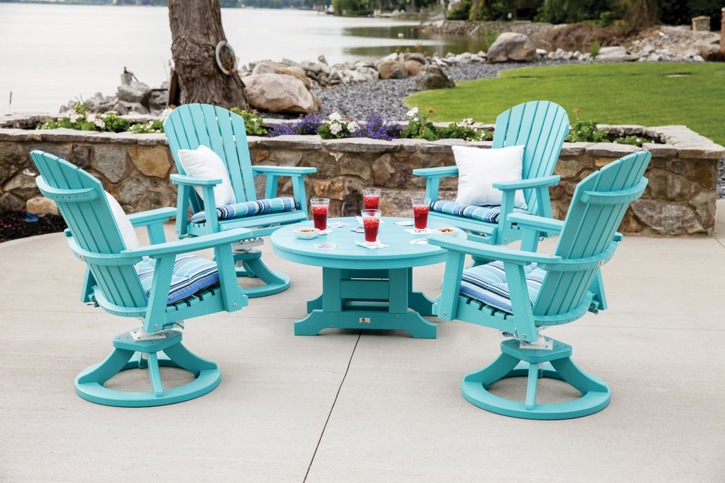Berlin Gardens 38" Round Conversation Table and Comfo Back Swivel Rockers in Aruba Blue