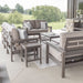 Berlin Gardens Camden Loveseat, Sofa, Coffee Table and End Table in Coastal Gray. Cushions in Blend Sand