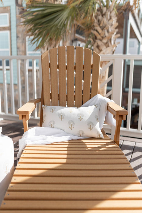 Berlin Gardens Comfo Back Chaise Lounge in Natural Teak with Lily Hive Throw Pillow