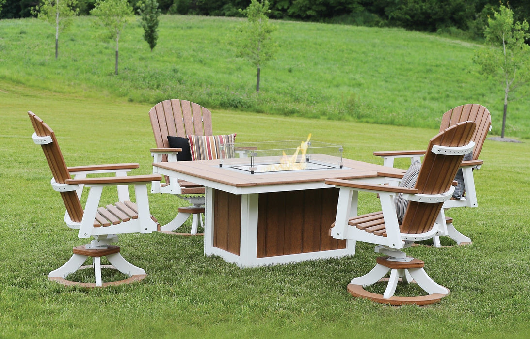 Berlin Gardens Donoma Rectangle Fire Pit and Comfo Back Swivel Rockers - Antique Mahogany on White