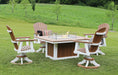 Berlin Gardens Donoma Rectangle Fire Pit and Comfo Back Swivel Rockers - Antique Mahogany on White