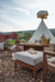 Donoma 42" x 54" Rectangular Fire Pit, Mayhew Chat Chairs, and Mayhew Ottoman - Antique Mahogany