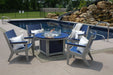 Berlin Gardens Donoma 44" Round Fire Pit and Mayhew Chat Chairs - Pacific Blue on White