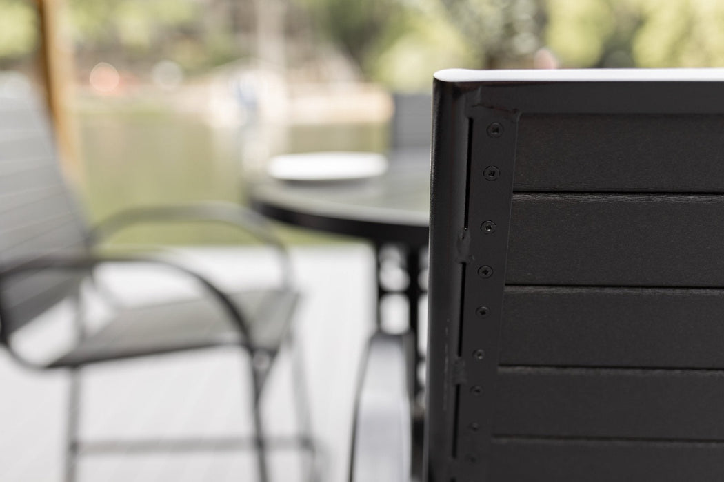 Murphy 42” Round Bar Table in Black with Murphy Stationary Bar Poly Chairs in Black with Black poly