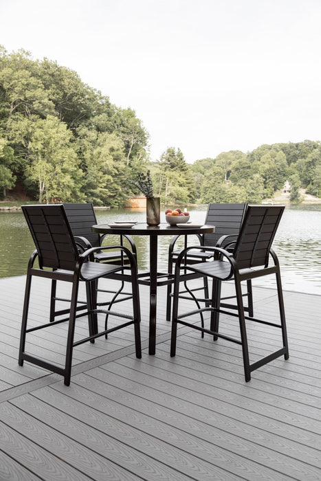 Murphy 42” Round Bar Table in Black with Murphy Stationary Bar Poly Chairs in Black with Black poly