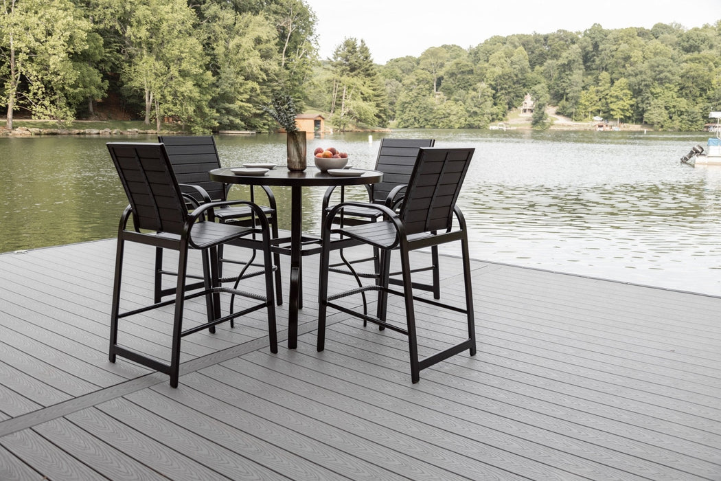 Murphy 42” Round Bar Table in Black with Murphy Stationary Bar Poly Chairs in Black with Black poly