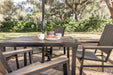 Vida 44 Square Poly Dining Table and Vida Dining Poly Chairs and Dining Swivel Rockers in Brazilian Walnut on Black