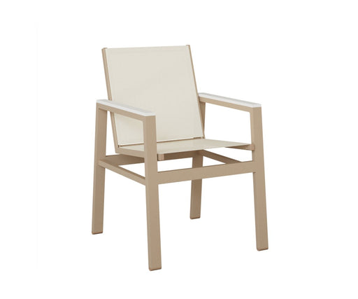 Vida Sling Dining Chair in Sahara Speckle with White Poly Arms and Sailing Salt Sling